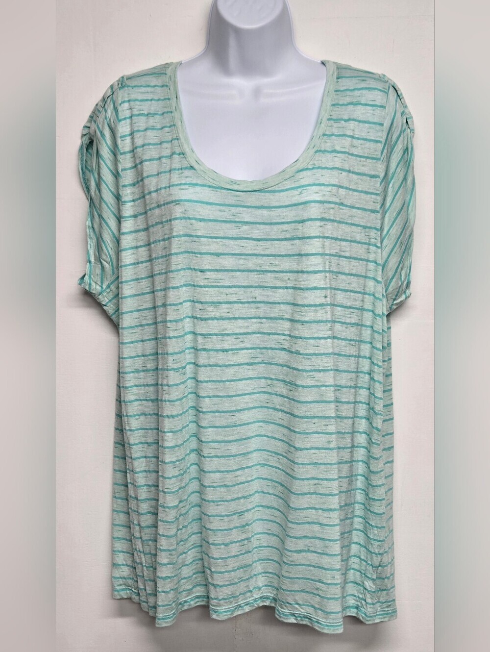 Lane Bryant 18/20 Flowy Stretch Knit Top Stripes Sewn In Roll Tab Short Sleeve